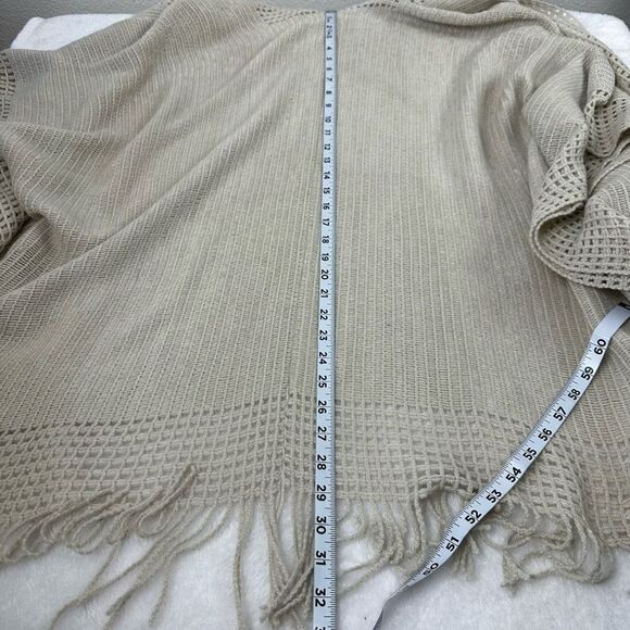 Max Studio Womens Open Front Oversized Wrap Sweater Beige Knit Fringe Lagenlook - Picture 7 of 7
